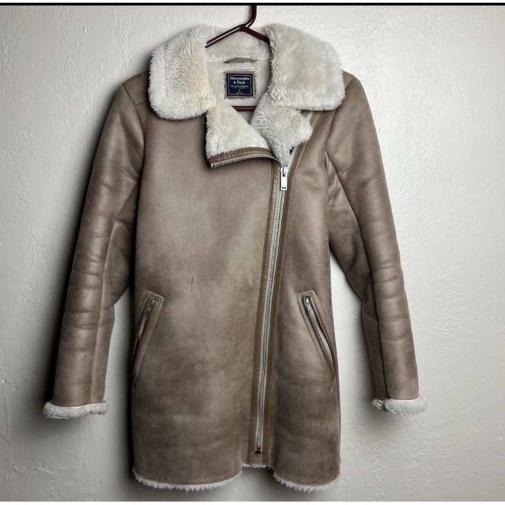 Vintage Y2K Abercrombie Fitch Jacket Womens Small Brown Suede Sherpa Fur 2000's